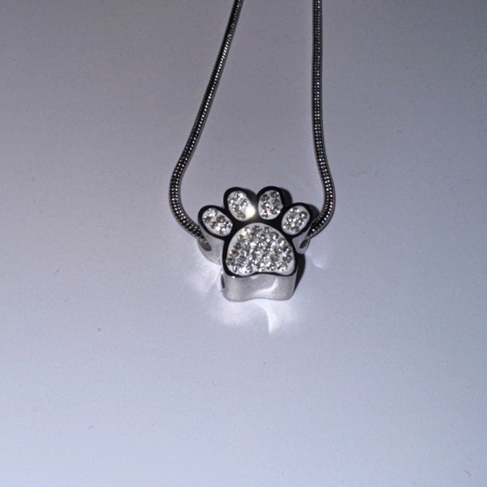 14K White Gold Vermeil Paw Urn Pendant – Swarovski Crystal Keepsake Urn Jewelry - Picture 10 of 10